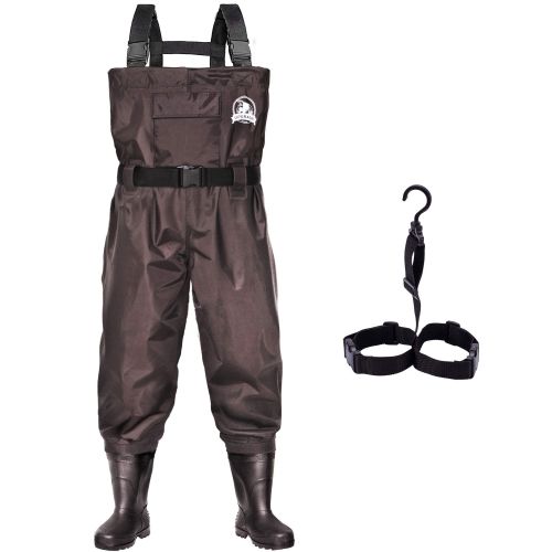 UPGRADE Fishing Waders for Men&Women with Boots Waterproof;  Nylon Chest Wader with PVC Boots & Hanger Brown